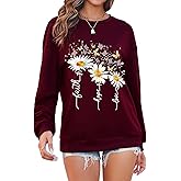 CYJAGNY Women’s Christian Sweatshirts,Faith Hope Love Daisy Print Crewneck Long Sleeve Casual Loose Fit Sweatshirt