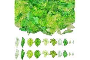 200pcs Acrylic Green Leaf Beads Transparent Leaf Hanging Charms with Hole Maple Tree Leaves Pendants Tiny Leaf Bead Charms fo