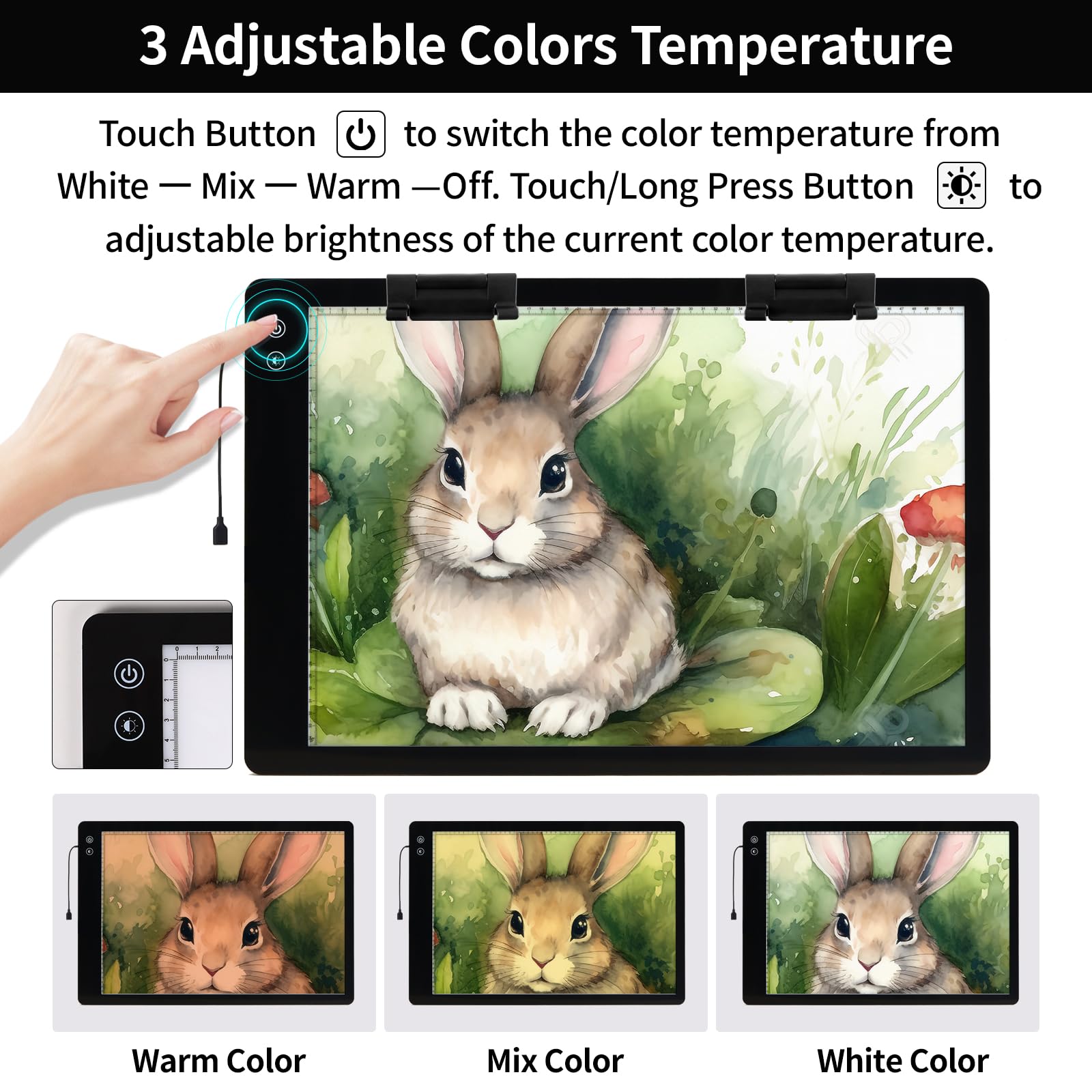 Upgraded Rechargeable A2 Light Pad 23.7”x15.8”, TOHETO 5200mAh Battery Powered Large Tracing Light Box, 6 Levels & Stepless / 3 Colors Super Bright Light Board for Diamond Painting, Drawing, Sketching