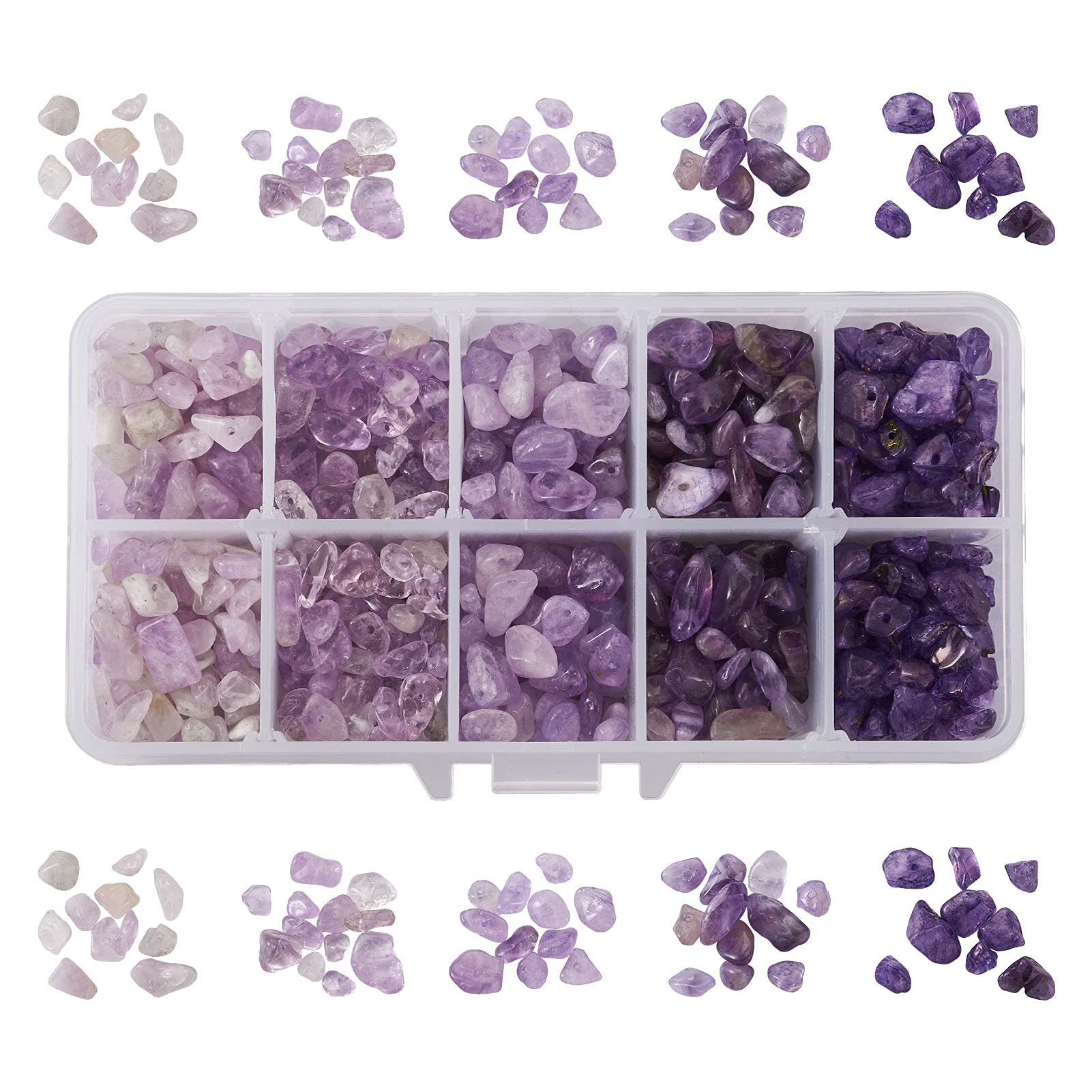 PandaHall 750~950pcs Natural Amethyst Chip Beads - 5 Color Irregular Chips Set for Bracelets, Necklace & Earring Making