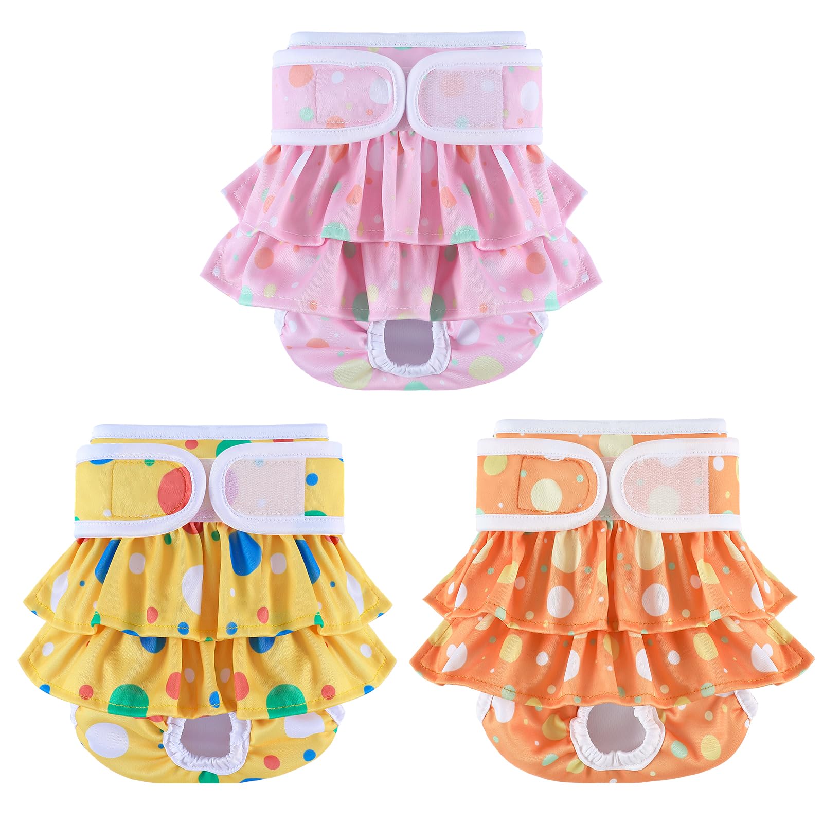 Photo 1 of Washable Dog Diapers Female 3 Pack Reusable Highly Absorbent Puppy Diapers, Premium Doggie Diapers, Durable Leak-Proof Dot Doggy Diapers for Period Heat Incontinence Potty Training, L