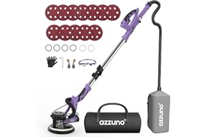 Drywall Sander with Vacuum Dust Collector, AZZUNO 12A Popcorn Ceiling Removal Tool, Electric Drywall Tools with 5 Variable Speeds (800-1900RPM), 12pcs Sanding Discs (Purple)
