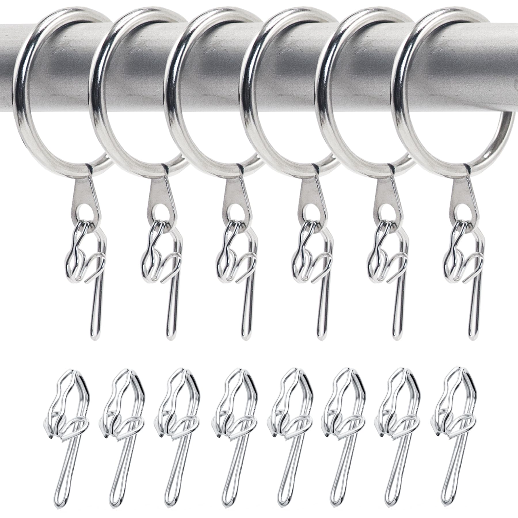 52 Set Metal Curtain Rings Drapery Hanging Rings with Metal Curtain Hooks for Curtains and Rods, 30 mm Internal Diameter
