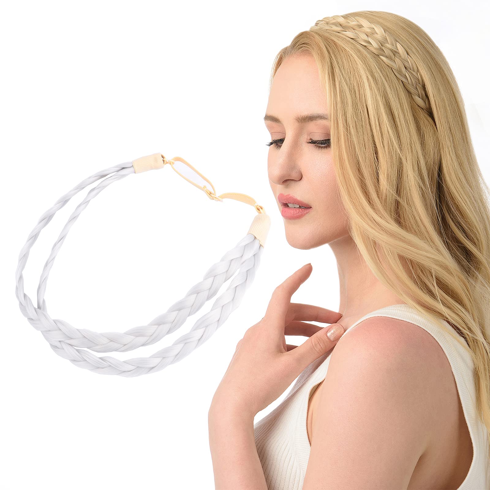 Gledola Double Three Strands Braid Headband Synthetic Hair Plait Headband for Women Hair Accessory (Light Gray) — image 1