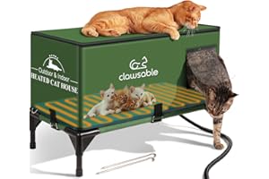 JLSAME Elevated Base Heated Cat House for Outdoor Cat in Winter, Waterproof & Insulated Feral Cat House Weatherproof Heated Cat Shelter Kitty Bed with Pet Heating Pad, Warm House for Outside Stray Barn Cat
