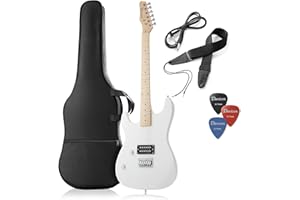 Davison Guitars 39" Full Size Electric Guitar in White - Left Handed Beginner Kit with Gig Bag and Accessories