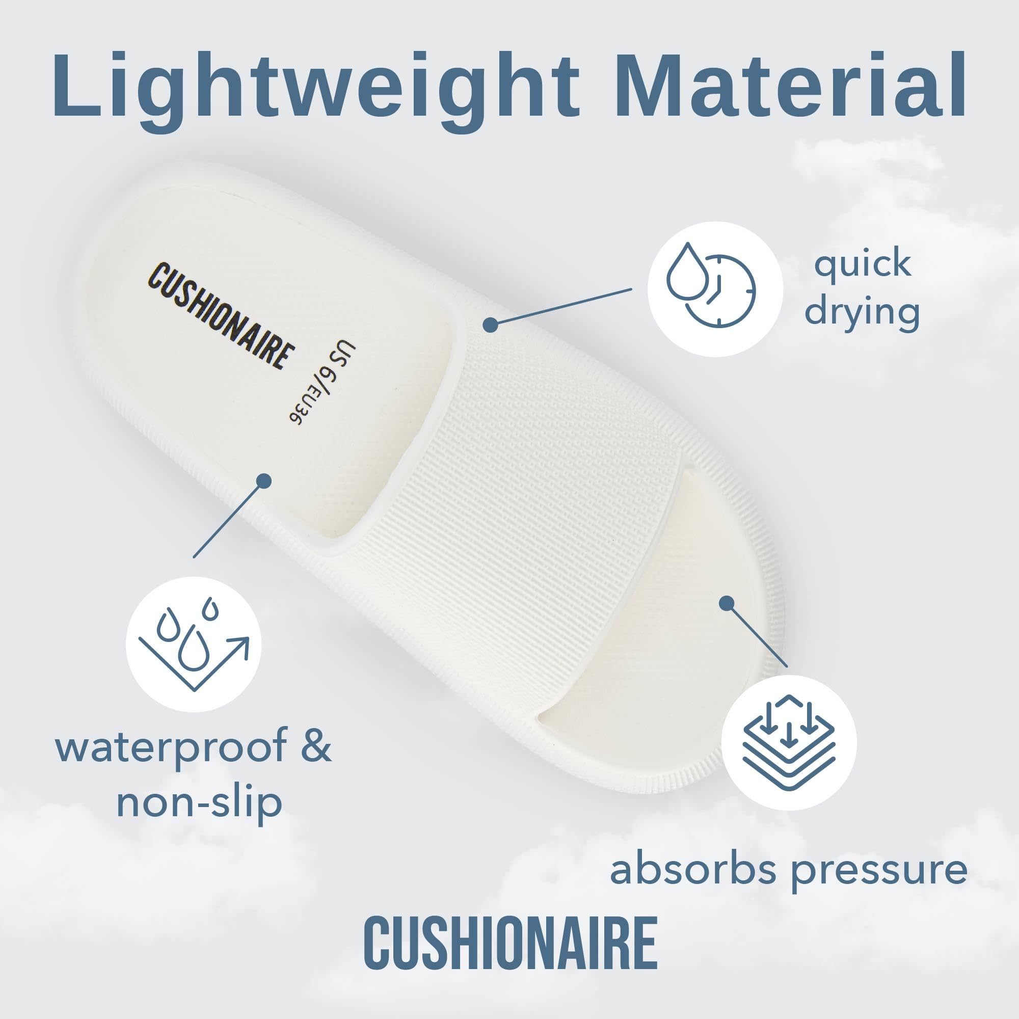 CUSHIONAIRE Feather Slides – Comfortable Cloud Cushion House Slippers for Women, Indoor Outdoor EVA Foam Foot Spa Shower Shoes, Non-Slip Arch Support