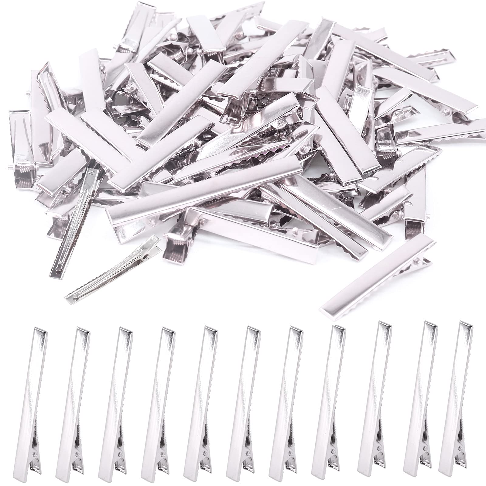 Keadic 200 Pcs 5.6 cm Silver Alligator Hair Clip, Metal Hair Bow, Flat Top Single Prong Hairpins, Professional Sectioning Clips Hair pins for Styling, Haircut, Hairdressing, and DIY (2.2 Inches)