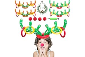 JQAQJU 4 Sets Christmas Inflatable Reindeer Antler Ring Toss Game School Family Favors Party Gift Supplies Outdoor Indoor Toy (24 Rings with 4 Reindeer Noses)