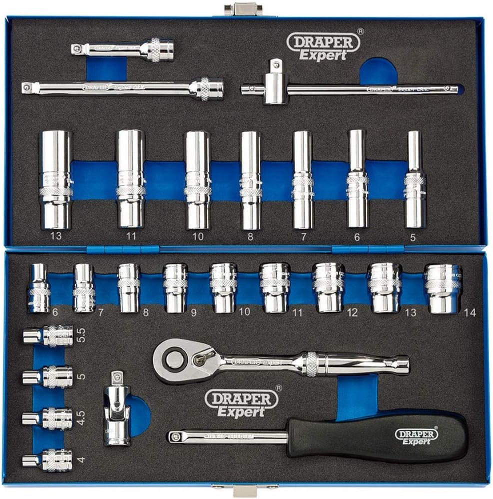 Draper 16476 1/4-Inch Square Drive Metric Socket 26 Piece Set , Blue