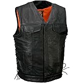Milwaukee Leather MLM3504 Men's Black 'Pursuit' V Neck Club Style Motorcycle Leather Vest with Adjustable Side Laces