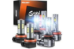 SEALIGHT 9005/HB3 H11/H9/H8 Light Bulbs Combo and F1 H11 LED Fog Light Bulbs 66,000LM Ultra-Bright 6500K 9005 H11 Bulbs with 14000RPM Cooling Fan, 360° Illumination, True Plug-N-Play, Pack of 6