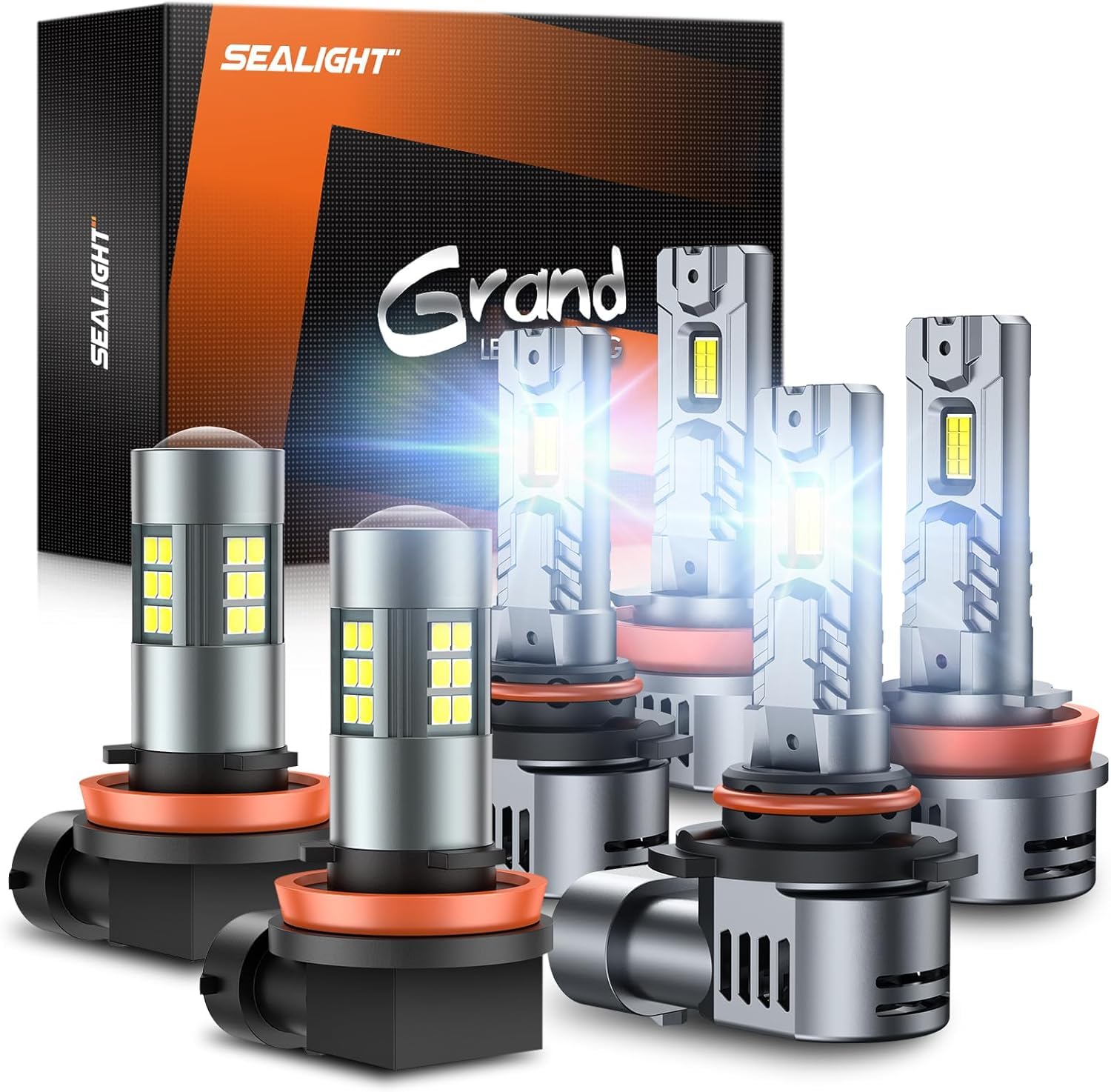 Photo 1 of SEALIGHT 9005/HB3 H11/H9/H8 Light Bulbs Combo and F1 H11 LED Fog Light Bulbs 66,000LM Ultra-Bright 6500K 9005 H11 Bulbs with 14000RPM Cooling Fan, 360° Illumination, True Plug-N-Play, Pack of 6