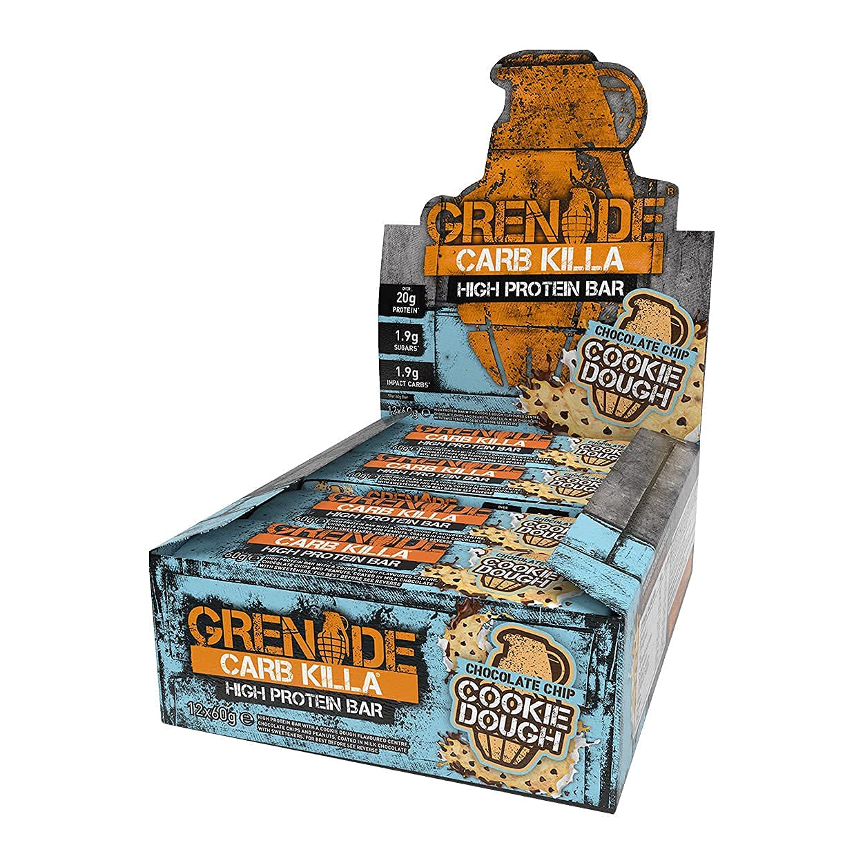 Grenade Carb Killa High Protein and Low Carb Bar, 12 x 60 g - Chocolate Chip Cookie Dough (Contains Peanuts)