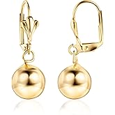 Barzel 18K Gold Plated Dangling Ball Drop Earrings, 8-12mm Sizes, Gold Plated, Tarnish Free, Made in Brazil