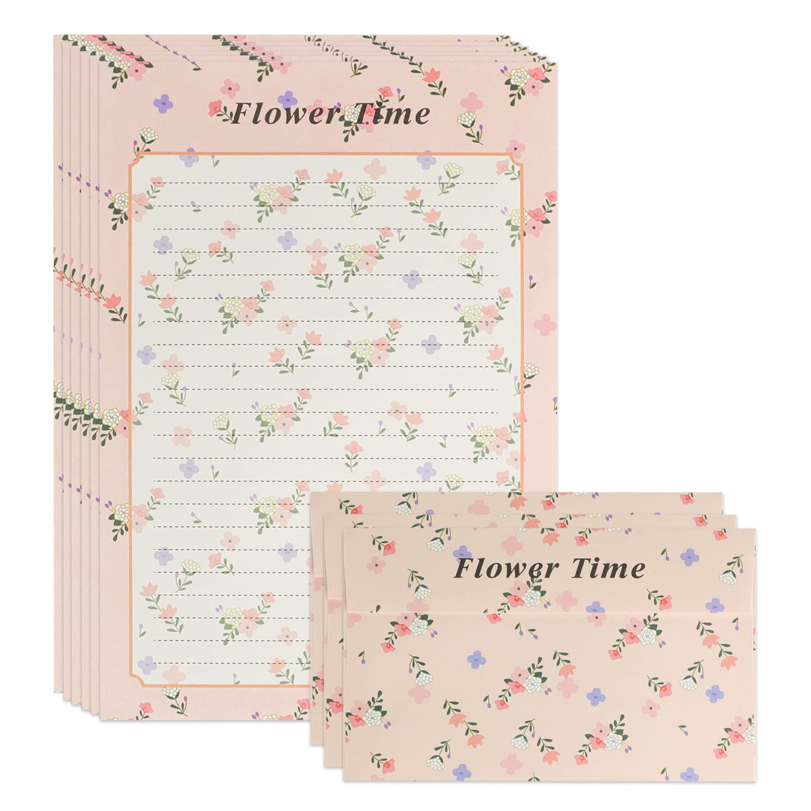 Floral Stationery Paper and Envelopes Set, Cute Flower Design, Lined Writing Paper for School Home Office Birthday Valentine's Day Mother's Day (60 Stationery Paper + 30 Envelopes) (Pink - Flower)