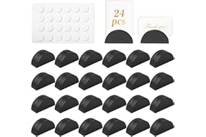 Worown 24-Pack Black Wooden Table Number Stands, Table Name Holders Include Double-Sided Stickers, Semicircular Place Card Holder for Wedding Party Restaurant Decoration (Name Tags, Photos, Menus)