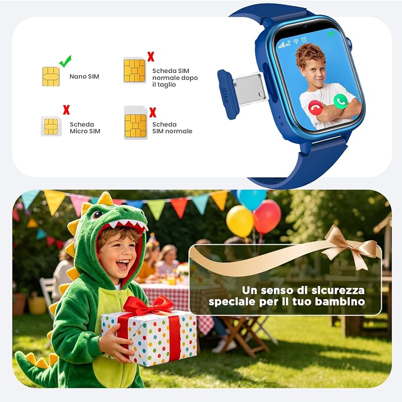 Smartwatch Bambini con GPS, Videochiamate, SOS, Regalo, Blu