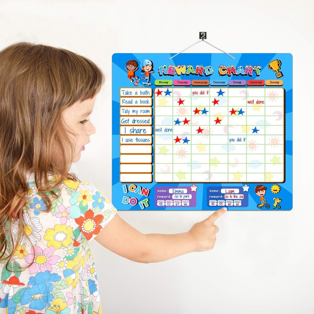 Reward Chart, Refrigerator Chore Chart for Two Kids, 15 x 13