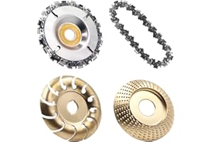 WHLLING 4PCS Wood Grinding Wheel for 4" or 4 1/2" Angle Grinder, 12 Teeth Wood Shaping Disc, Circular Saw Blade with Replacement Chain for Woodworking Cutting, Carving, Shaping and Sanding Grinding Wheel
