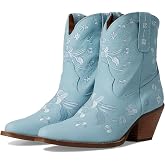 Dingo Womens Sweetheart Floral Embroidered Snip Toe Pull On Casual Boots Ankle Mid Heel 2-3"