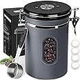 1800ML Airtight Coffee Canister with Date Tracker&Transparent Window, 22.8OZ Coffee Container with 30ML Measure Spoon&4 co2 V