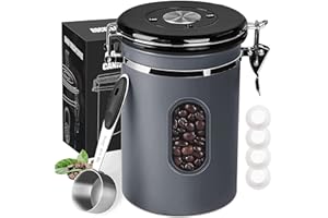 1800ML Airtight Coffee Canister with Date Tracker Transparent Window, 22.8OZ Coffe Beans Storage with 30 ML Measure Spoon&4 c