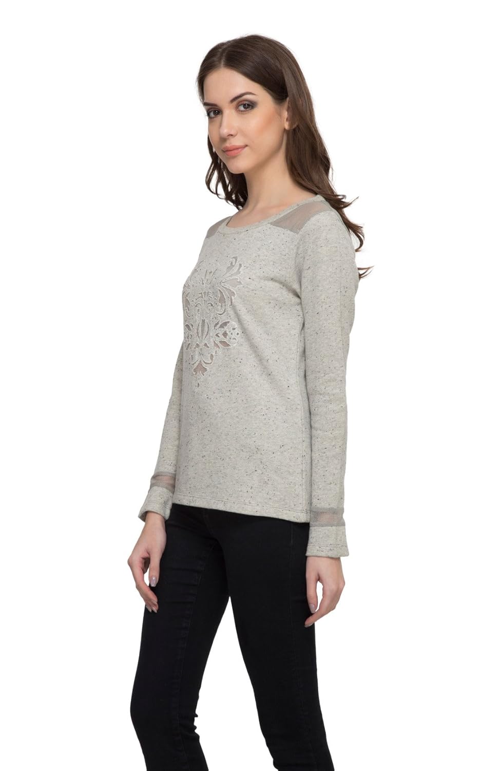 marie claire grey melange embroidered sweatshirt (mc10262a)