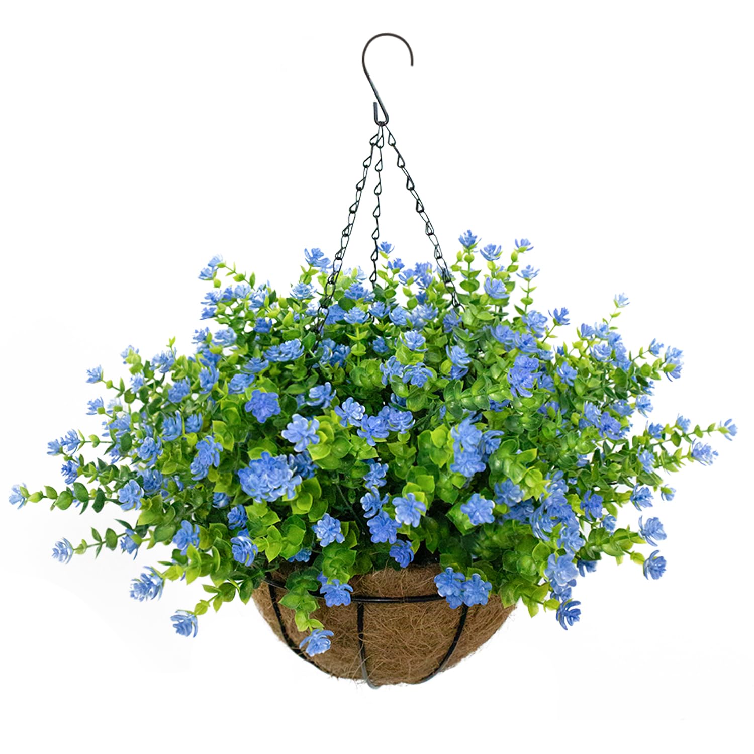 Photo 1 of BCBLF Artificial Hanging Flowers Basket, 12 UV-Resistant Bundles of Realistic Fake Flowers, Faux Plants for Outdoor Decor, Home, Garden, Porch, Patio, Spring & Summer Decorations, Blue