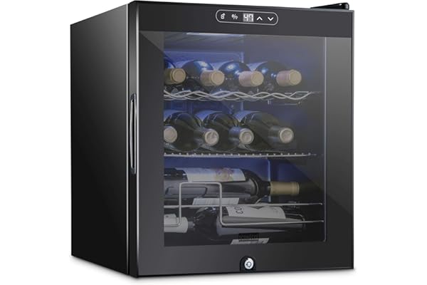 Schmecke 12 Bottle Compressor Wine Cooler Refrigerator w/Lock | Large Freestanding Wine Cellar | 41f-64f Digital Temperature Control Wine Fridge For Red, White, Champagne or Sparkling Wine - Black