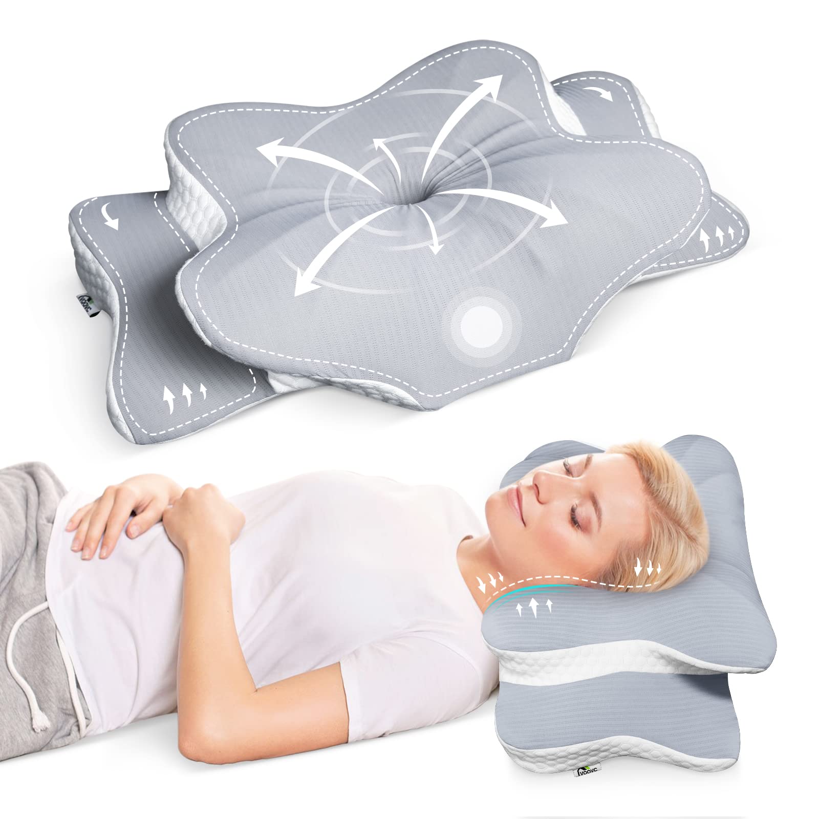 Photo 1 of Voovc Cervical Contour Pillow for Neck, Shoulder and Back Pain Relief - Orthopedic Memory Foam Support for Side Sleepers