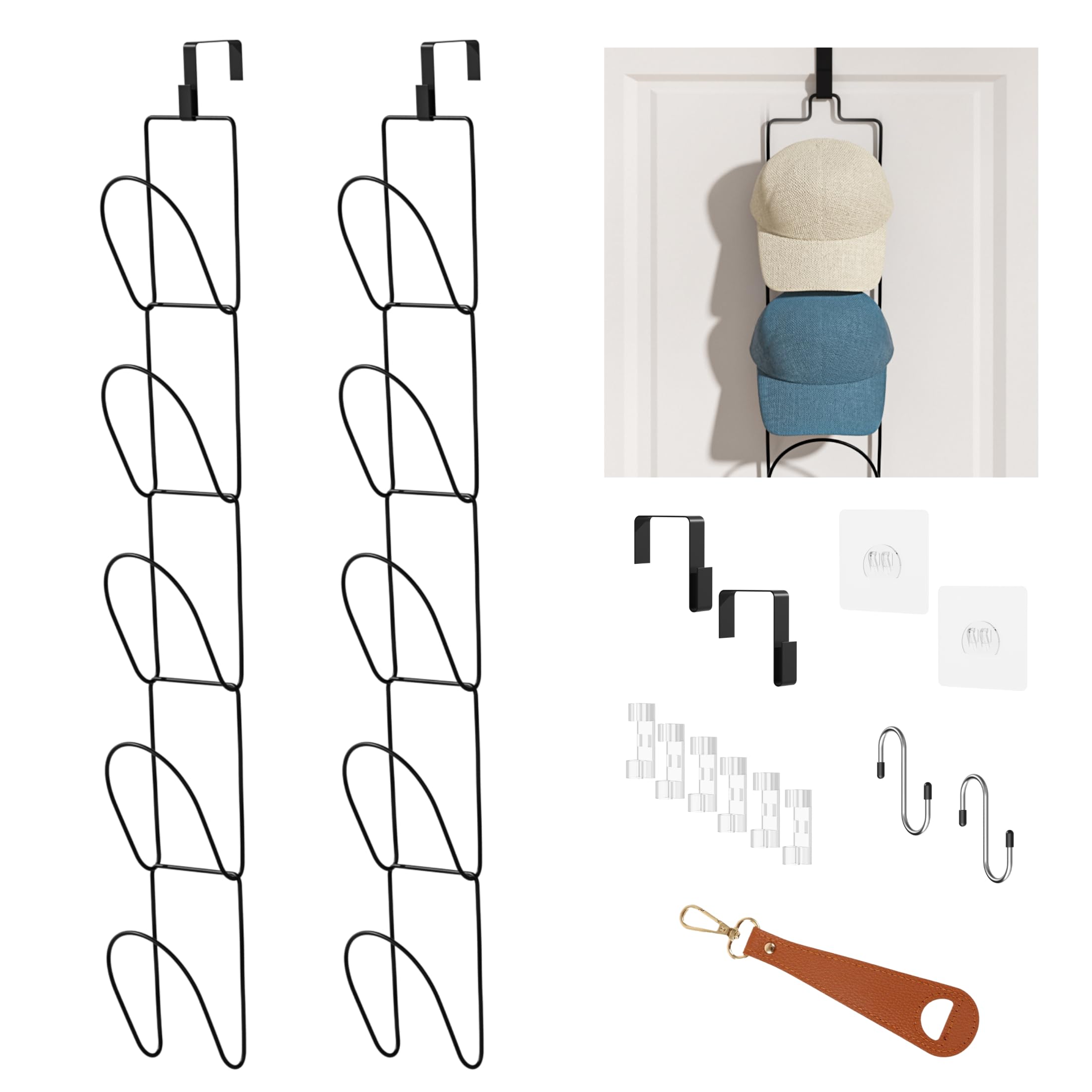 Photo 1 of 10Pack Over The Door Hat Organizer for baseball caps | Multi-Functional Baseball Hat Rack for Closet | Wall Mounted Hat s torage organizer | 5 types of accessories cap holder stand w hooks ,Black