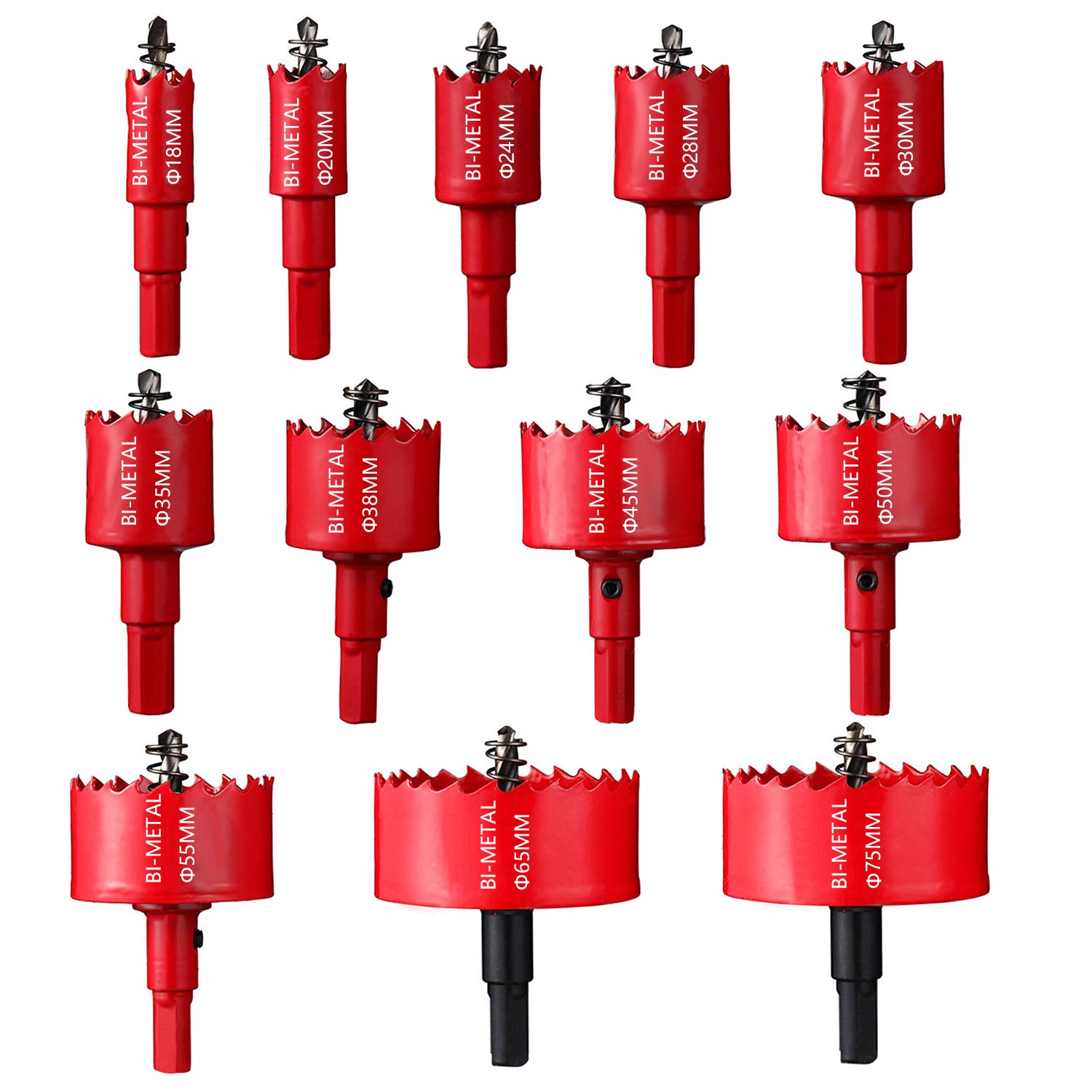 ASNOMY Bi-Metal Hole Saw Set, 18-75mm Hole Opener Hole Cutter Tool for Drilling Cornhole Board, Plastic, Pipe, Wood, Fiberboard(12Pcs)
