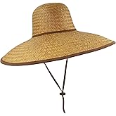 Rising Phoenix Industries Natural Mexican Palm Leaf Straw Extra Wide Brim Lifeguard Sun Hat with Chin Strap, Medium