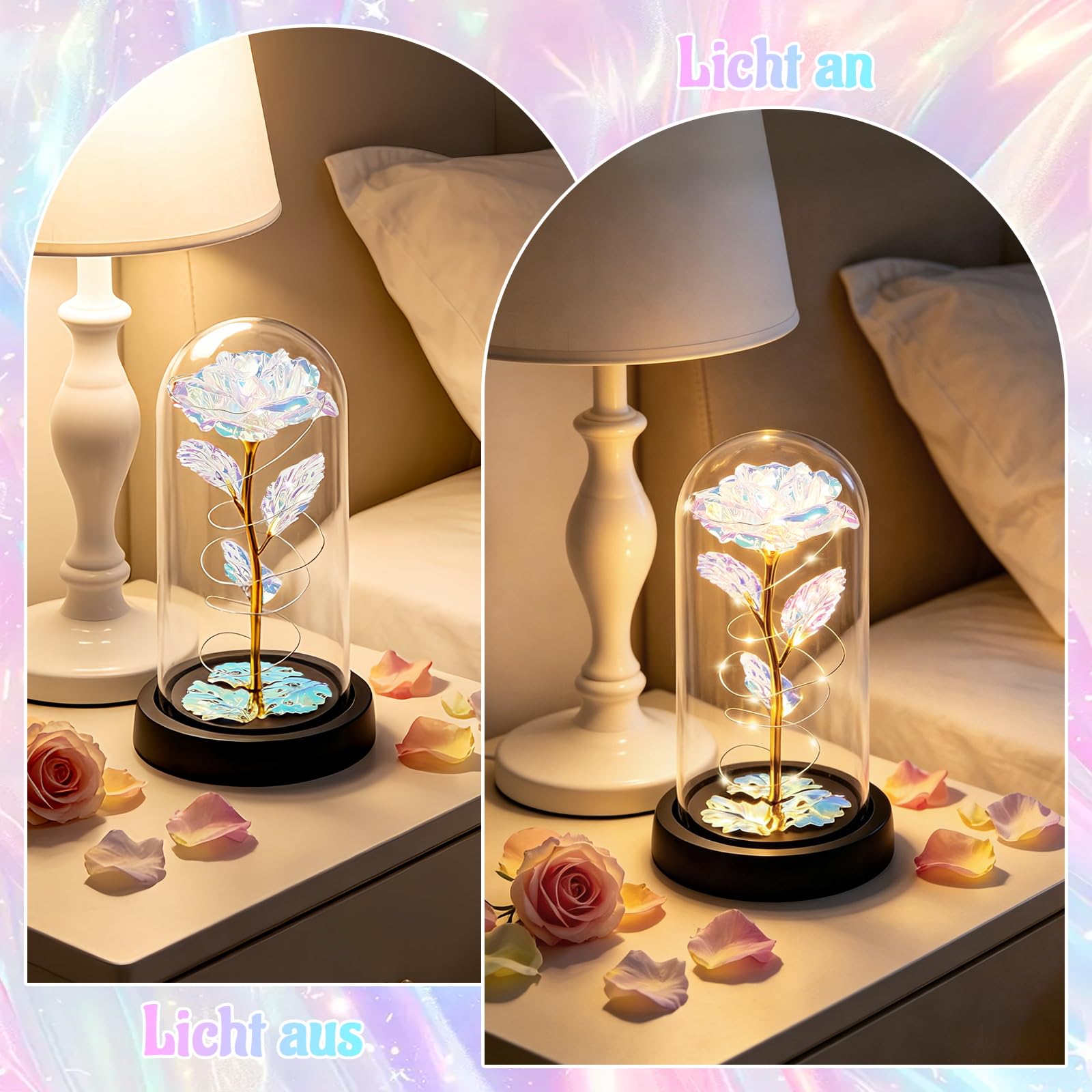 Morofme Galaxy Infinity Rose mit LED Licht, Ewige Rose Acrylhaube Stoßfest, Die Schöne und die Biest Rose, Künstliche Rosen für Frau Geschenke, Geburtstag, Jubiläum,Wohnen Schlafzimmer Büro Dekor 5
