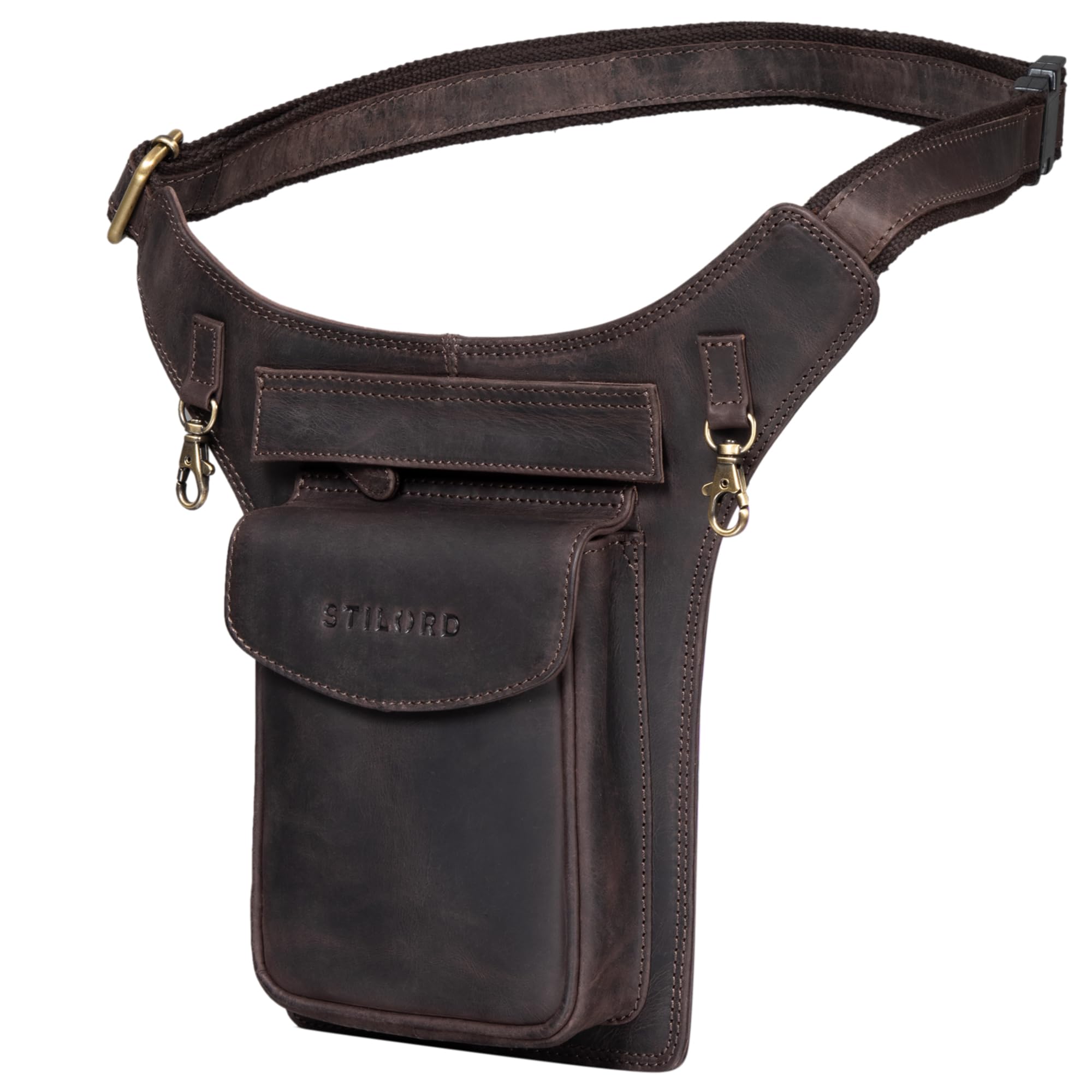STILORD "Frankie" Leather Bum Bag Vintage Waist Belt for Men and Women Genuine Leather Crossbody Hip Fanny Pack Ideal for Travel Festival Colour:Dark - Brown