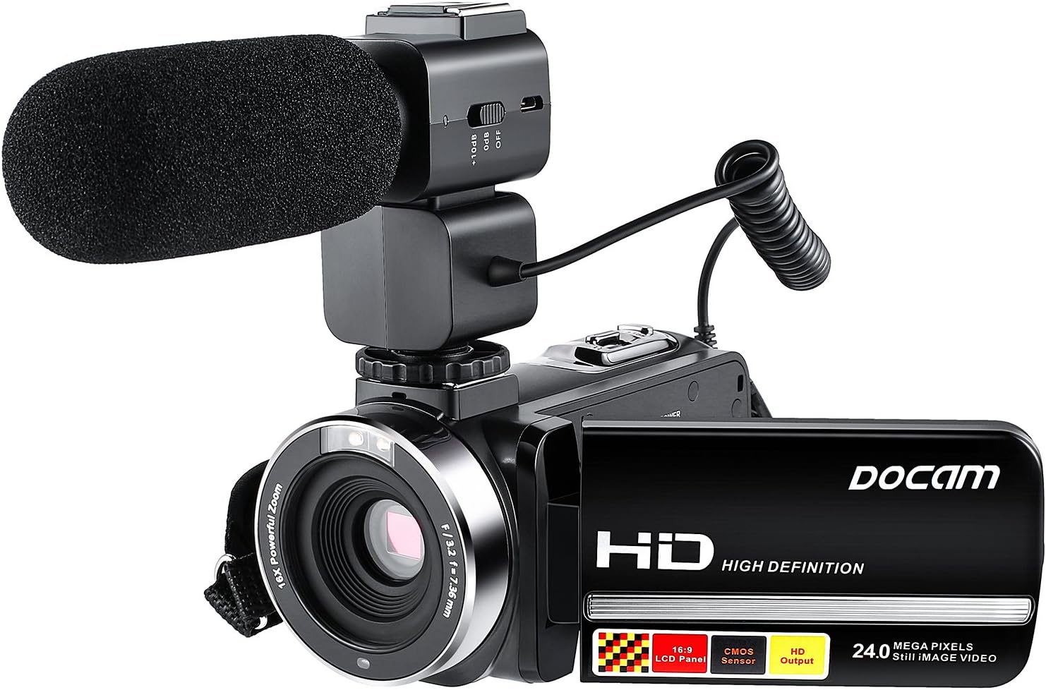 Video Camcorder,DOCAM HD 1080P 24.0MP Digital Camera with External Microphone Night Vision HDMI