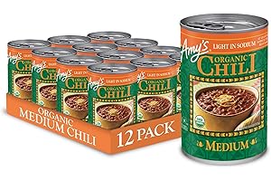 Amy's Organic Chili, Vegan Medium Chili, Light in Sodium, Gluten Free, Made With Organic Red Beans and Tofu, 14.7 Oz (12 Pack)