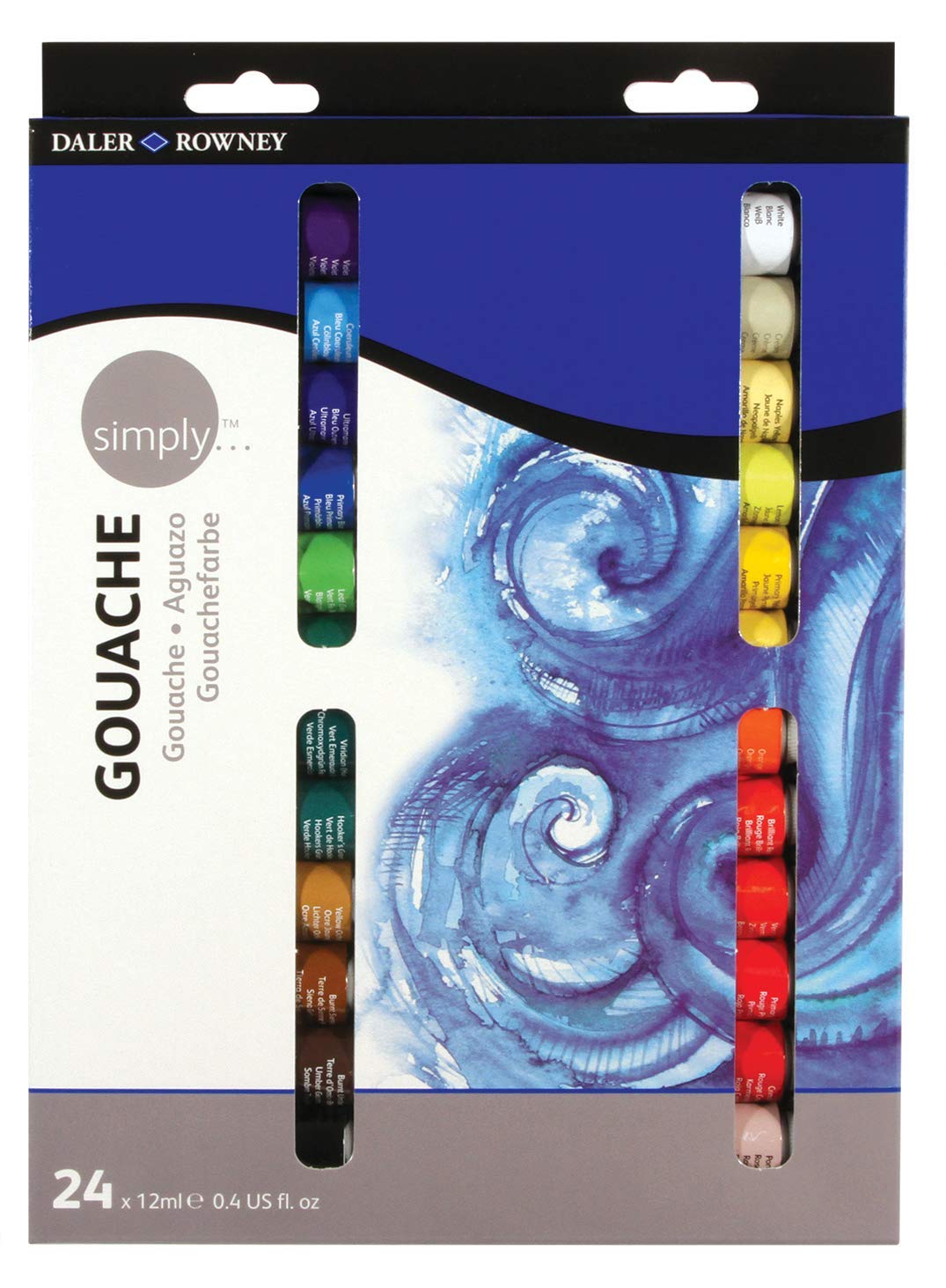Daler-Rowney Simply 12ml Gouache Paint Set, 24 Assorted Colours, Opaque Watercolour, Ideal for Entry-Level Artists & Hobbyists