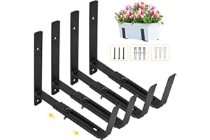 LukLoy Window Box Brackets, 4 Pack Adjustable Heavy Duty Wall Mount Flower Box Holder (6 to 12 in), with 70lbs Capacity, Black