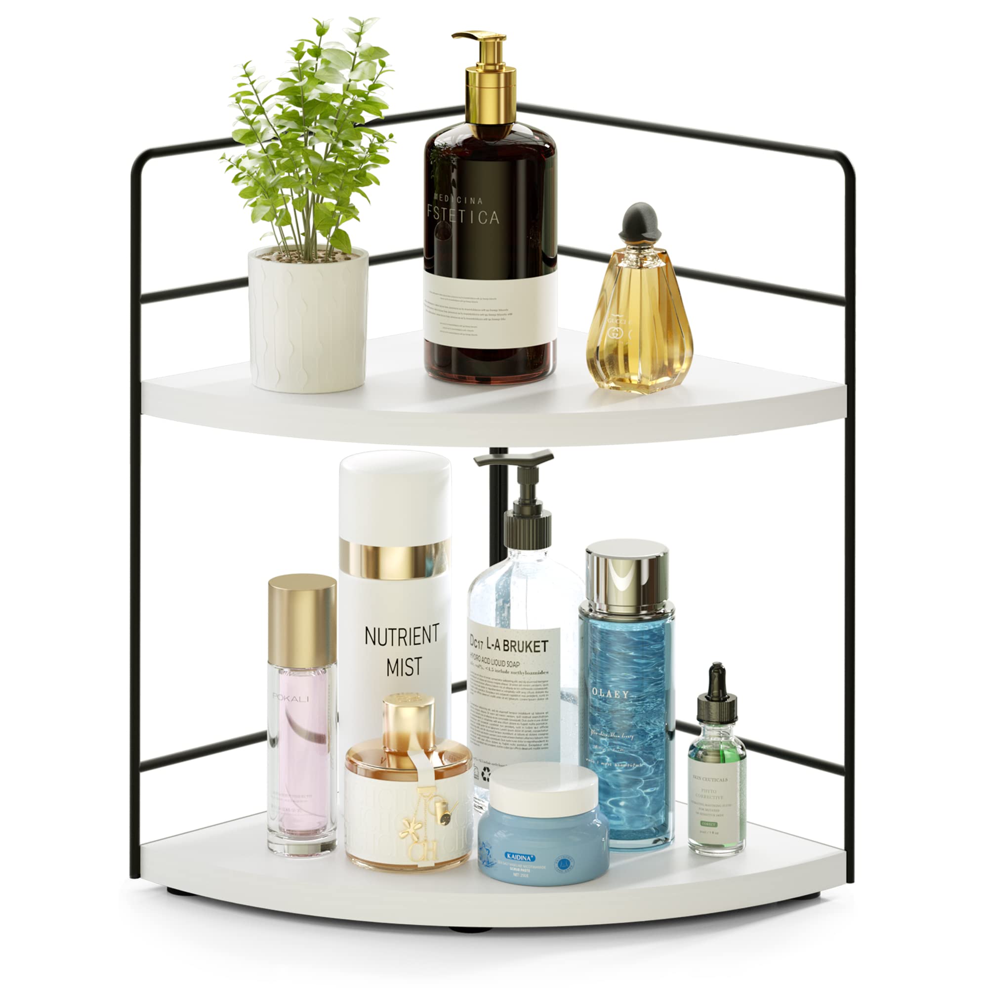 Photo 1 of ZGO 2-Tier Bathroom Counter Organizer, Corner Skincare Organizers, Bathroom Organizer Countertop, Makeup Organizer for Vanity Storage, Bathroom Counter Storage(White)