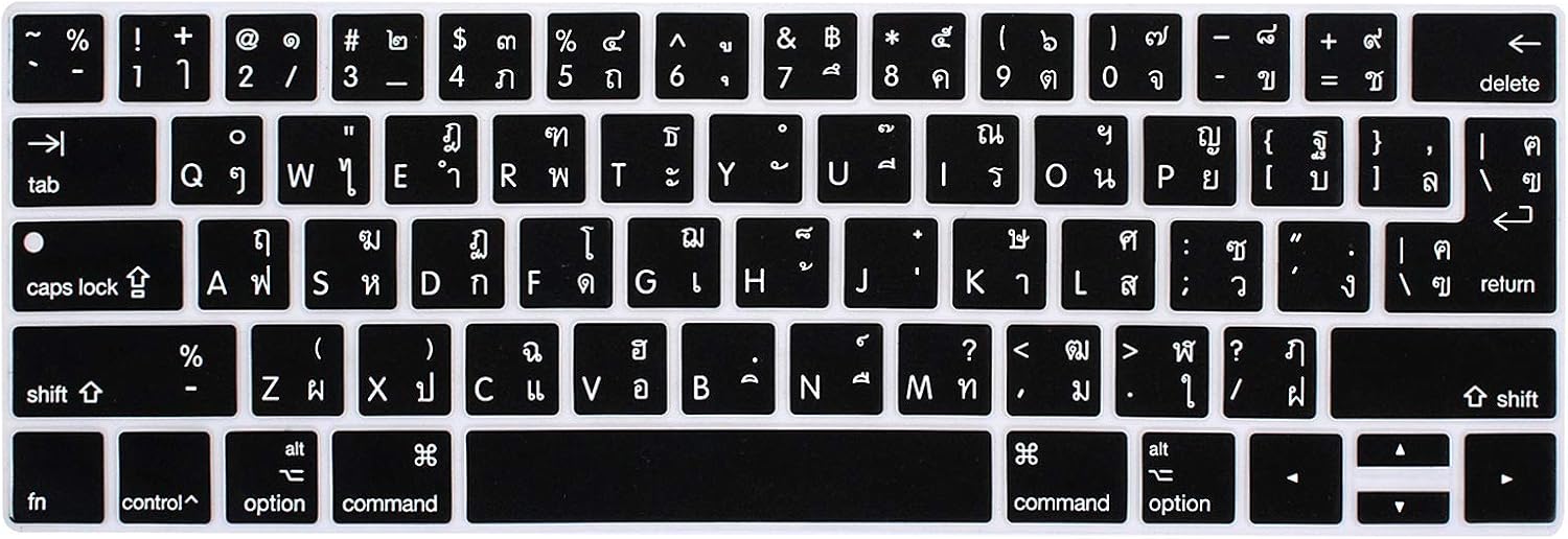 MMDW Thai Language Silicone Keyboard Cover for MacBook Pro 13 15 inch 2019 2018 2017 2016 with Touch Bar&Touch ID Model:A2159 A1989 A1706/A1990 A1707,USA and European Version