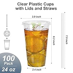 Dealusy 100 Pack - 24 oz Clear Plastic Cups with