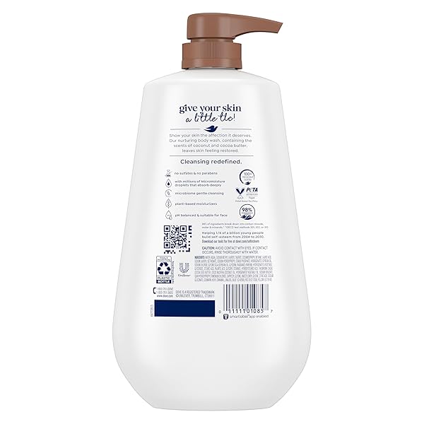 DOVE BODY WASH WITH PUMP RESTORE COCONUT & COCOA BUTTER FOR 24HR LOTION-SOFT SKIN MOISTURIZING SKIN CLEANSER WITH NO SULFATES NO PARABENS 30.6 OZ