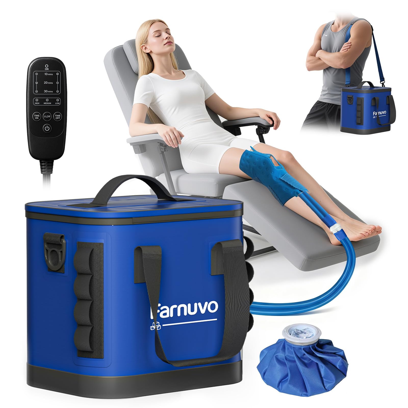 Photo 1 of Farnuvo Cold Therapy Machine for Knee Replacement - Portable Ice Machine with Timer, 12Hrs Cooling, 3 Speeds for Pain Relief (Blue)- Ice Therapy Knee/Joints/Ankle/Muscle/Shoulder