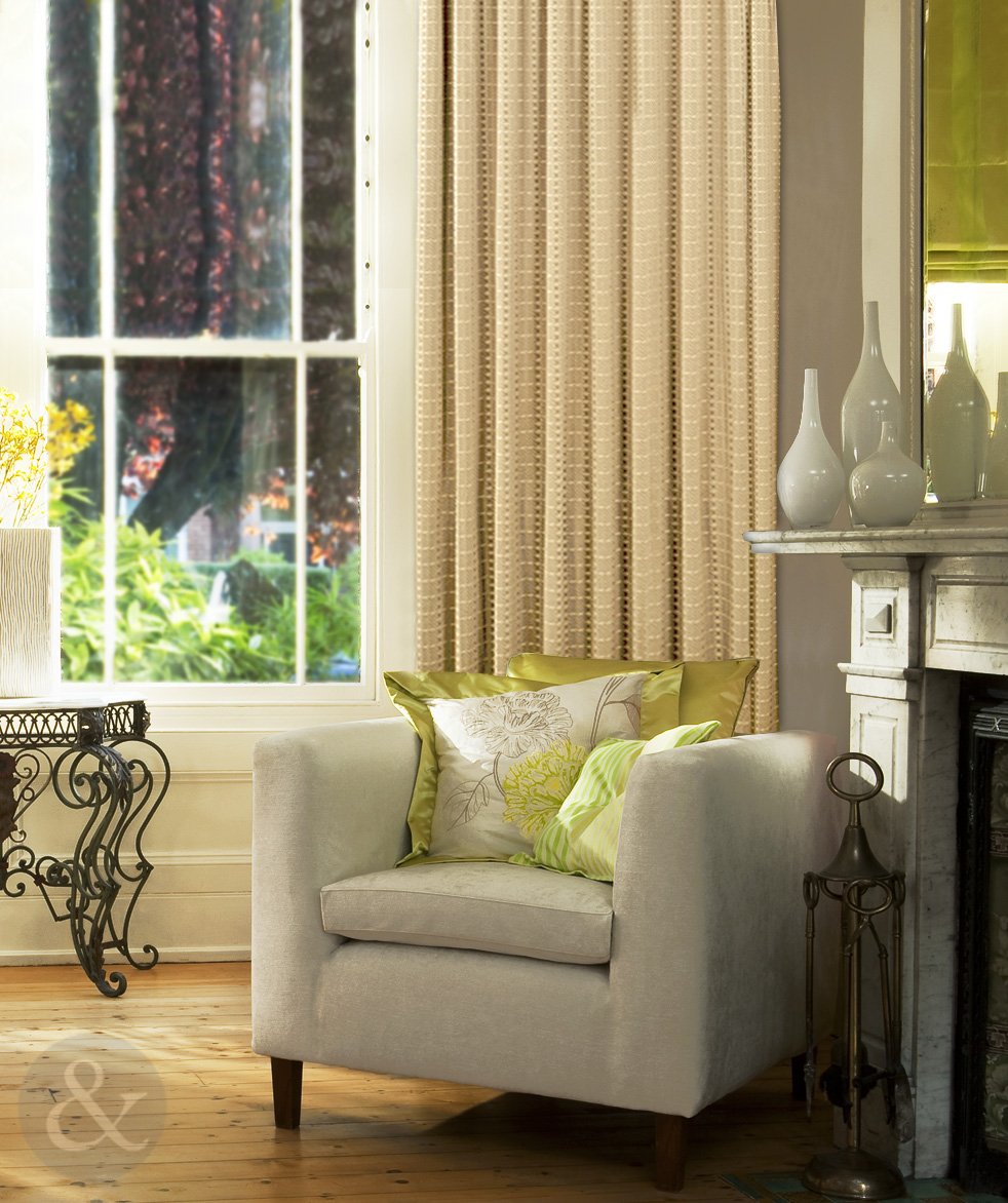 Just Contempo Woven Pencil Pleat Lined Curtains, Natural Cream, 88x108 inches