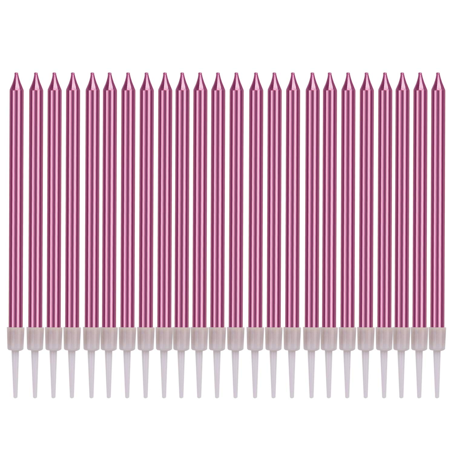 LUTER Metallic Birthday Candles in Gold Holders Rose Top Birthday Cake Candles Long Thin Cupcake Candles for Wedding Party Decoration (24 Pieces)