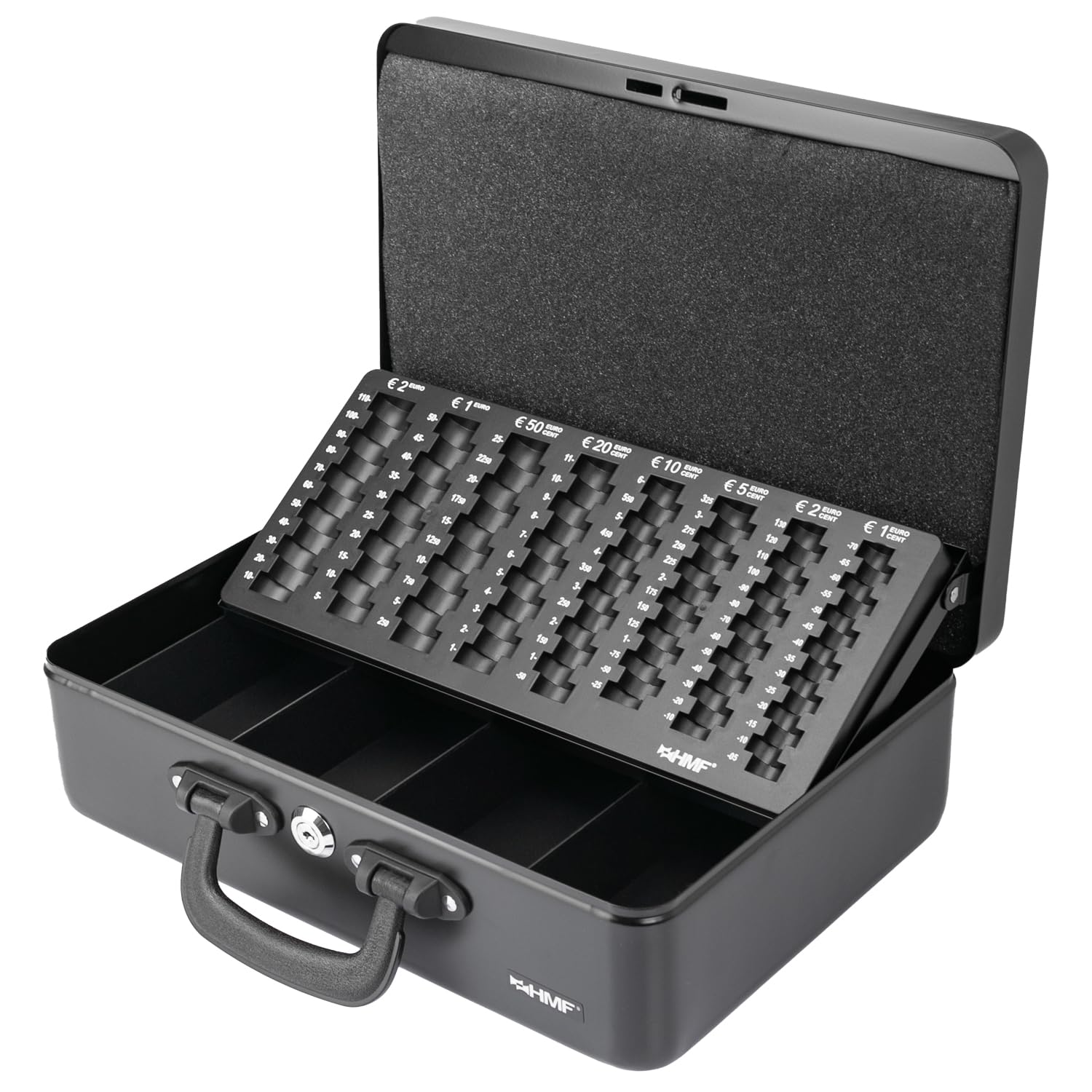 HMF 22037-02 Cash Box with EURO Coin Tray, 2 Handles, 36 x 25 x 11 cm, black