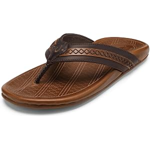 OluKai Mea Ola Nu'u Men's Sandals, New Heights Jason & Travis Kelce Collab | Soft & Durable Leather Flip Flops, Arch Support