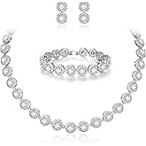 EVER FAITH Round Cut Cubic Zirconia Tennis Luxury Necklace Bracelet Earrings Set for Women